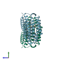 PDB entry 3hao coloured by chain, side view.