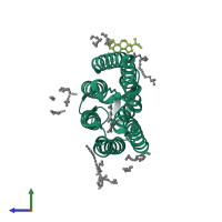 Monomeric assembly 1 of PDB entry 3hap coloured by chemically distinct molecules, side view.