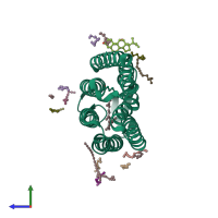 PDB entry 3hap coloured by chain, side view.