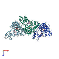PDB entry 3hav coloured by chain, top view.