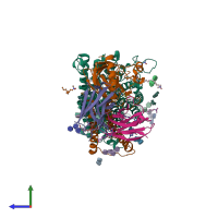PDB entry 3hb3 coloured by chain, side view.
