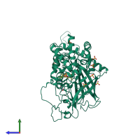 PDB entry 3hb6 coloured by chain, side view.