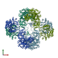 PDB entry 3hb9 coloured by chain, front view.