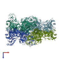 PDB entry 3hb9 coloured by chain, top view.