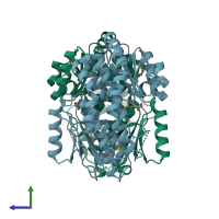 PDB entry 3hba coloured by chain, side view.