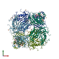 PDB entry 3hbb coloured by chain, front view.