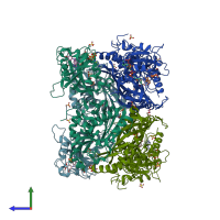 PDB entry 3hbb coloured by chain, side view.