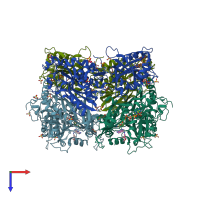PDB entry 3hbb coloured by chain, top view.