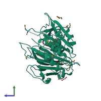 PDB entry 3hbc coloured by chain, side view.