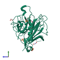 PDB entry 3hbk coloured by chain, side view.