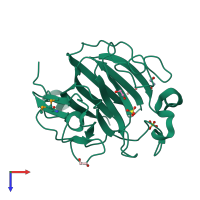 PDB entry 3hbk coloured by chain, top view.