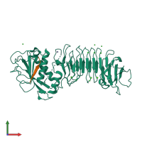 PDB entry 3hbv coloured by chain, front view.