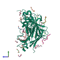 PDB entry 3hbz coloured by chain, side view.