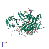 PDB entry 3hbz coloured by chain, top view.