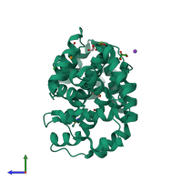 PDB entry 3hc1 coloured by chain, side view.