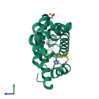 PDB entry 3hc9 coloured by chain, side view.