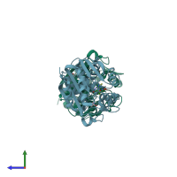 PDB entry 3hca coloured by chain, side view.