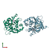 PDB entry 3hcb coloured by chain, front view.