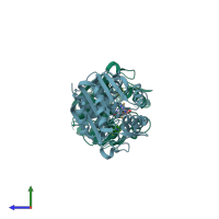 PDB entry 3hcc coloured by chain, side view.