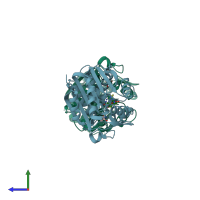 PDB entry 3hcd coloured by chain, side view.