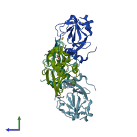 PDB entry 3hcg coloured by chain, side view.