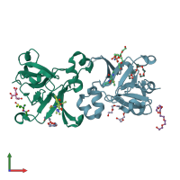 PDB entry 3hch coloured by chain, front view.
