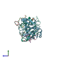 PDB entry 3hch coloured by chain, side view.