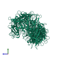 PDB entry 3hck coloured by chain, ensemble of 20 models, side view.
