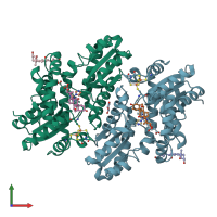 PDB entry 3hcp coloured by chain, front view.