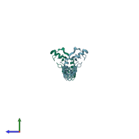 PDB entry 3hcs coloured by chain, side view.