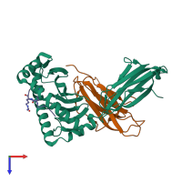 PDB entry 3hcv coloured by chain, top view.