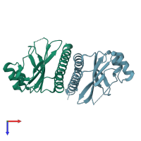 PDB entry 3hcy coloured by chain, top view.