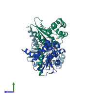 PDB entry 3hd5 coloured by chain, side view.