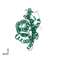 PDB entry 3hd6 coloured by chain, side view.