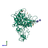 PDB entry 3hdb coloured by chain, side view.