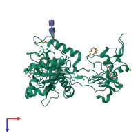PDB entry 3hdb coloured by chain, top view.