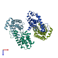 PDB entry 3hde coloured by chain, top view.