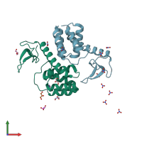 PDB entry 3hdf coloured by chain, front view.