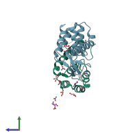 PDB entry 3hdf coloured by chain, side view.