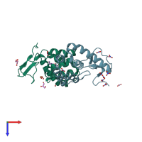 PDB entry 3hdf coloured by chain, top view.