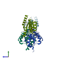PDB entry 3hdg coloured by chain, side view.