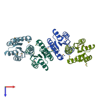 PDB entry 3hdg coloured by chain, top view.