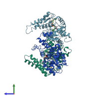 PDB entry 3hdh coloured by chain, side view.