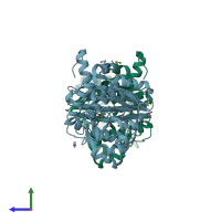 PDB entry 3hdj coloured by chain, side view.
