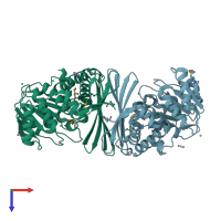 PDB entry 3hdj coloured by chain, top view.