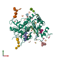 PDB entry 3hdl coloured by chain, front view.