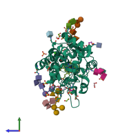 PDB entry 3hdl coloured by chain, side view.