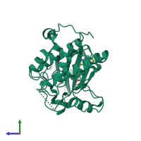 PDB entry 3hdn coloured by chain, side view.