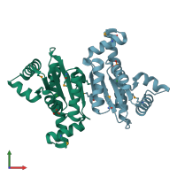 PDB entry 3hdt coloured by chain, front view.