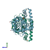 PDB entry 3hdt coloured by chain, side view.